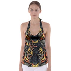 Tiger-predator-abstract-feline Tie Back Tankini Top by Cowasu