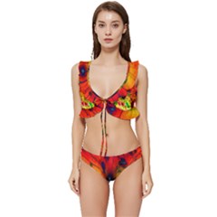 Color-background-structure-lines Low Cut Ruffle Edge Bikini Set by Cowasu