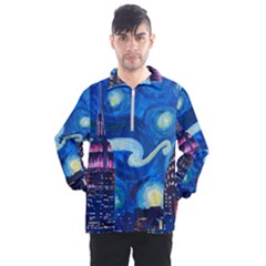 Starry Night In New York Van Gogh Manhattan Chrysler Building And Empire State Building Men s Half Zip Pullover by Sarkoni