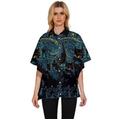 Castle Starry Night Van Gogh Parody Women s Batwing Button Up Shirt