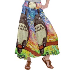 Cartoon Starry Night Art Van Gogh Parody Women s Satin Palazzo Pants by Sarkoni