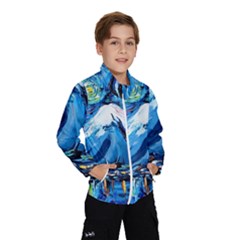 Mount Fuji Art Starry Night Van Gogh Kids  Windbreaker by Sarkoni