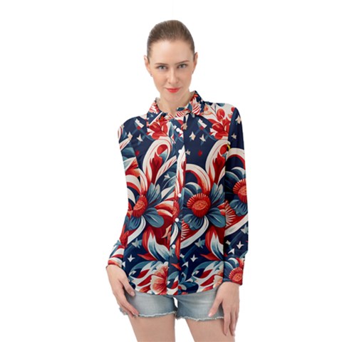 America Pattern Long Sleeve Chiffon Shirt by Valentinaart