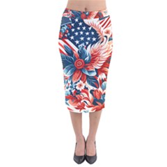 America Pattern Velvet Midi Pencil Skirt by Valentinaart