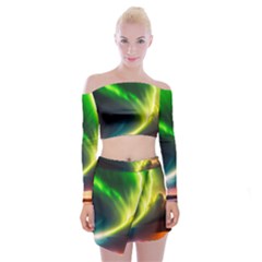 Lake Storm Neon Nature Off Shoulder Top With Mini Skirt Set by Bangk1t