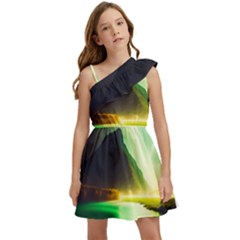 Aurora Lake Neon Colorful Kids  One Shoulder Party Dress by Bangk1t