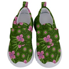 Pink Flower Background Pattern Kids  Velcro No Lace Shoes by Ravend