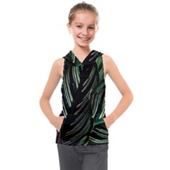 Calathea Leaves Strippe Line Kids  Sleeveless Hoodie by Ravend