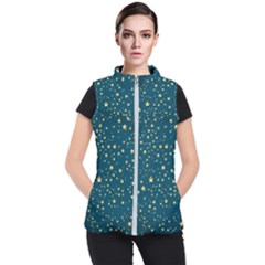 Star Golden Pattern Christmas Design White Gold Women s Puffer Vest