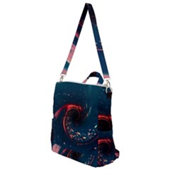 Fluid Swirl Spiral Twist Liquid Abstract Pattern Crossbody Backpack by Ravend