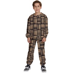 Brown Weaving Texture, Macro, Brown Wickerwork Kids  Sweatshirt Set