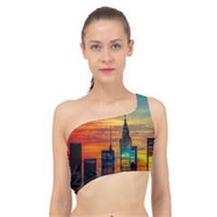 New York City Skyline Usa Spliced Up Bikini Top  by Ndabl3x