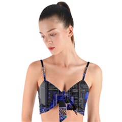 Blue Computer Monitor With Chair Game Digital Art Woven Tie Front Bralet by Bedest