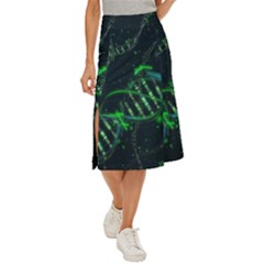 Green And Black Abstract Digital Art Midi Panel Skirt