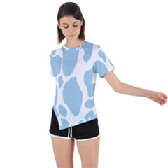 Cow Print, Aesthetic, Y, Blue, Baby Blue, Pattern, Simple Asymmetrical Short Sleeve Sports T-shirt by nateshop