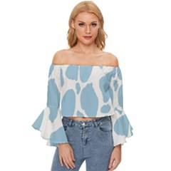 Cow Print, Aesthetic, Y, Blue, Baby Blue, Pattern, Simple Off Shoulder Flutter Bell Sleeve Top