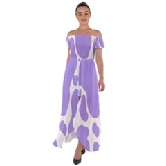 Cow Print, Aesthetic,violelilac, Animal, Purple, Simple Off Shoulder Open Front Chiffon Dress