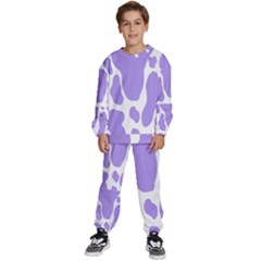 Cow Print, Aesthetic,violelilac, Animal, Purple, Simple Kids  Sweatshirt Set