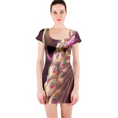 Peacock Dream, Fantasy, Flower, Girly, Peacocks, Pretty Short Sleeve Bodycon Dress by nateshop