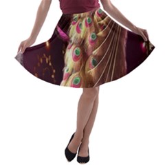 Peacock Dream, Fantasy, Flower, Girly, Peacocks, Pretty A-line Skater Skirt by nateshop