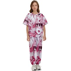 Ahegao Pink, Anime, Girl, Girlface, Girls, Pattern, White, Hd Kids  T-shirt And Pants Sports Set by nateshop