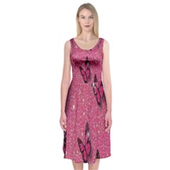 Butterfly, Girl, Pink, Wallpaper Midi Sleeveless Dress