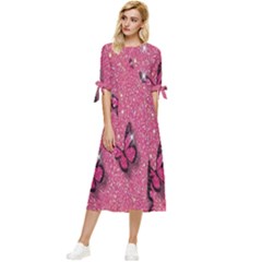 Butterfly, Girl, Pink, Wallpaper Bow Sleeve Chiffon Midi Dress by nateshop