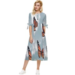 Aesthetic Butterfly , Butterflies, Nature, Bow Sleeve Chiffon Midi Dress by nateshop