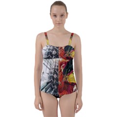 Left And Right Brain Illustration Splitting Abstract Anatomy Twist Front Tankini Set by Bedest