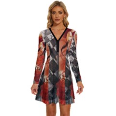 Left And Right Brain Illustration Splitting Abstract Anatomy Long Sleeve Deep V Mini Dress  by Bedest