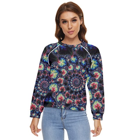 Psychedelic Colorful Abstract Trippy Fractal Women s Long Sleeve Raglan T-shirt by Bedest