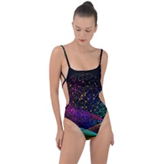 Particles Waves Line Multicoloured Tie Strap One Piece Swimsuit by Proyonanggan