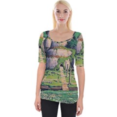 Painting Scenery Wide Neckline T-shirt