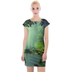 Trees Forest Artwork Nature Beautiful Landscape Cap Sleeve Bodycon Dress by Sarkoni