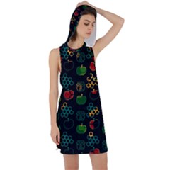 Apples Honey Honeycombs Pattern Racer Back Hoodie Dress by Sarkoni