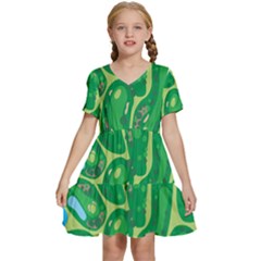 Golf Course Par Golf Course Green Kids  Short Sleeve Tiered Mini Dress by Sarkoni