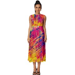 Abstract Design Calorful Sleeveless Round Neck Midi Dress by nateshop