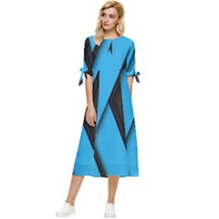 Blue Black Abstract Background, Geometric Background Bow Sleeve Chiffon Midi Dress by nateshop