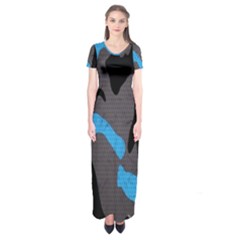 Blue, Abstract, Black, Desenho, Grey Shapes, Texture Short Sleeve Maxi Dress