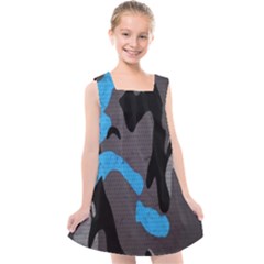 Blue, Abstract, Black, Desenho, Grey Shapes, Texture Kids  Cross Back Dress by nateshop