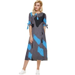 Blue, Abstract, Black, Desenho, Grey Shapes, Texture Bow Sleeve Chiffon Midi Dress by nateshop