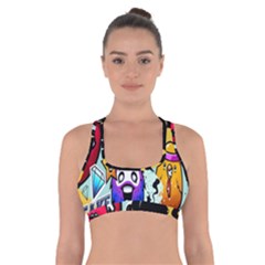 Cartoon Graffiti, Art, Black, Colorful, Wallpaper Cross Back Sports Bra by nateshop