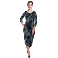 Comouflage,army Quarter Sleeve Midi Velour Bodycon Dress