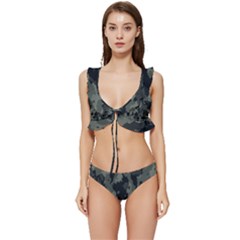 Comouflage,army Low Cut Ruffle Edge Bikini Set by nateshop