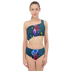 Falling Flowers, Art, Coffee Cup, Colorful, Creative, Cup Spliced Up Two Piece Swimsuit