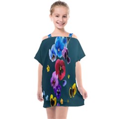 Falling Flowers, Art, Coffee Cup, Colorful, Creative, Cup Kids  One Piece Chiffon Dress by nateshop