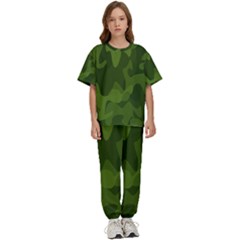 Green Camouflage, Camouflage Backgrounds, Green Fabric Kids  T-shirt And Pants Sports Set by nateshop