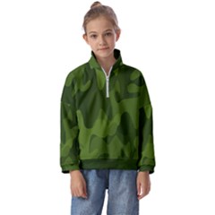 Green Camouflage, Camouflage Backgrounds, Green Fabric Kids  Half Zip Hoodie