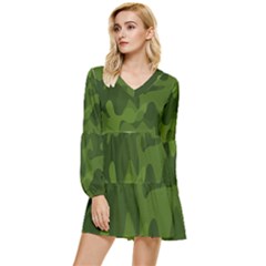 Green Camouflage, Camouflage Backgrounds, Green Fabric Tiered Long Sleeve Mini Dress