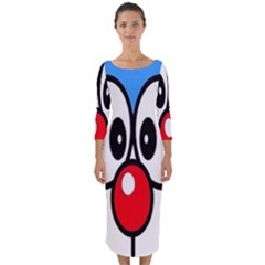 Doraemon Face, Anime, Blue, Cute, Japan Quarter Sleeve Midi Bodycon Dress by nateshop